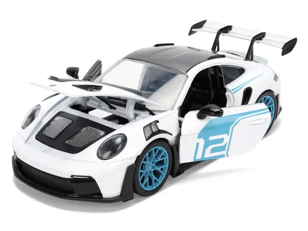 Porsche 911 GT3 RS (992) #12 White with Blue Stripes and Carbon Top "Hyper-Spec" Series 1/24 Diecast Model Car by Jada #2