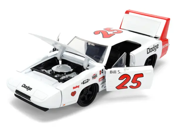 1969 Dodge Charger Daytona #25 White with Red Stripes "Bigtime Muscle" Series 1/24 Diecast Model Car by Jada #2
