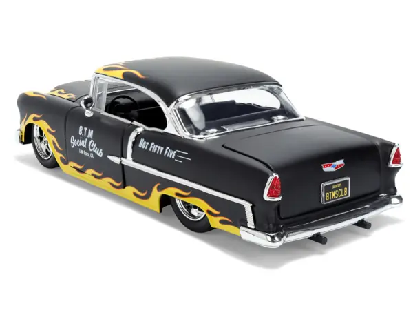 1955 Chevrolet Bel Air "BTM Social Club" Matt Black with Flames "Bigtime Muscle" Series 1/24 Diecast Model Car by Jada #3