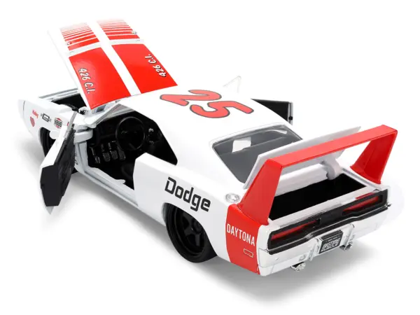 1969 Dodge Charger Daytona #25 White with Red Stripes "Bigtime Muscle" Series 1/24 Diecast Model Car by Jada #4