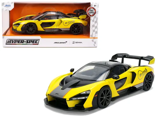 McLaren Senna "8-PAS Racing" Yellow Metallic with Black Top "Hyper-Spec" Series 1/24 Diecast Model Car by Jada #1
