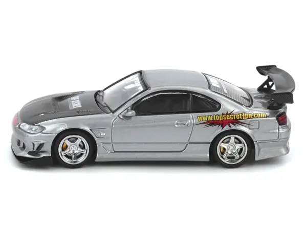 Nissan "Top Secret" Silvia (S15) RHD (Right Hand Drive) Silver Metallic with Carbon Hood 1/64 Diecast Model Car by Inno Models #2