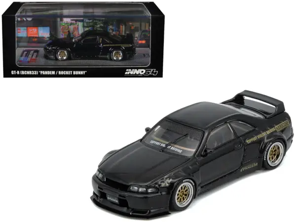 Nissan Skyline GT-R (BCNR33) RHD (Right Hand Drive) "Pandem - Rocket Bunny" Black 1/64 Diecast Model Car by Inno Models #1