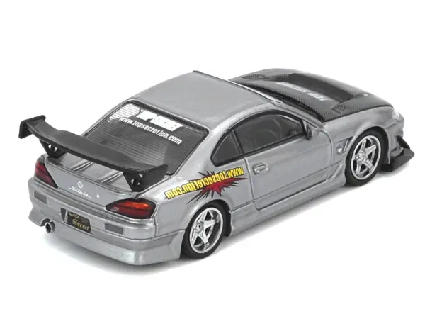 Nissan "Top Secret" Silvia (S15) RHD (Right Hand Drive) Silver Metallic with Carbon Hood 1/64 Diecast Model Car by Inno Models #3