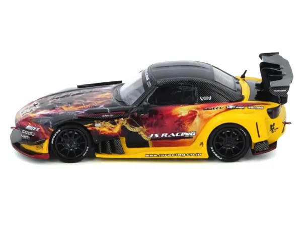 Honda S2000 (AP1) RHD (Right Hand Drive) "J's Racing - Maou" Yellow with Carbon Top with Graphics 1/64 Diecast Model Car by Inno Models #2