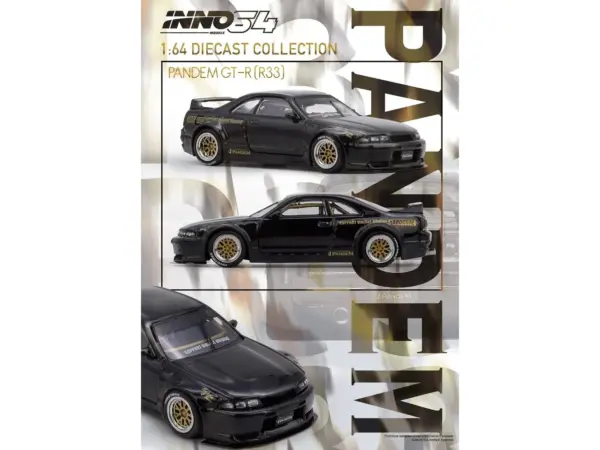Nissan Skyline GT-R (BCNR33) RHD (Right Hand Drive) "Pandem - Rocket Bunny" Black 1/64 Diecast Model Car by Inno Models #5
