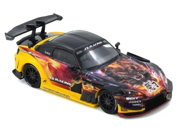 Honda S2000 (AP1) RHD (Right Hand Drive) "J's Racing - Maou" Yellow with Carbon Top with Graphics 1/64 Diecast Model Car by Inno Models #5