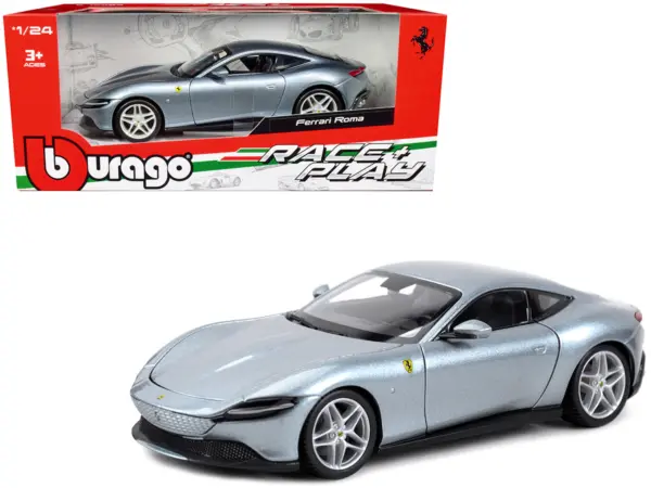 Ferrari Roma Gray Metallic "Race + Play" Series 1/24 Diecast Model Car by Bburago #1
