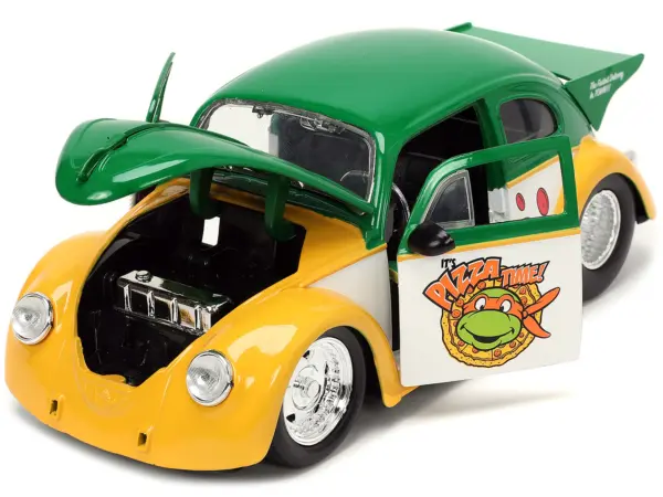 1959 Volkswagen Drag Beetle Green and Yellow and Michelangelo Diecast Figure "Teenage Mutant Ninja Turtles" "Hollywood Rides" Series 1/24 Diecast Model Car by Jada #2