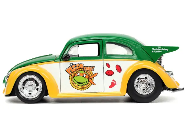 1959 Volkswagen Drag Beetle Green and Yellow and Michelangelo Diecast Figure "Teenage Mutant Ninja Turtles" "Hollywood Rides" Series 1/24 Diecast Model Car by Jada #3