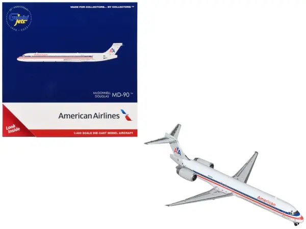 McDonnell Douglas MD-90 Commercial Aircraft "American Airlines" (N904RA) White with Blue and Red Stripes 1/400 Diecast Model Airplane by GeminiJets #1