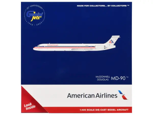 McDonnell Douglas MD-90 Commercial Aircraft "American Airlines" (N904RA) White with Blue and Red Stripes 1/400 Diecast Model Airplane by GeminiJets #3