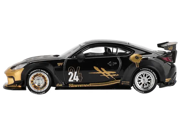Toyota GR86 "LB-Nation - Liberty Walk" #24 Black with Carbon Hood and Gold Graphics Limited Edition 1/64 Diecast Model Car by Mini GT #2