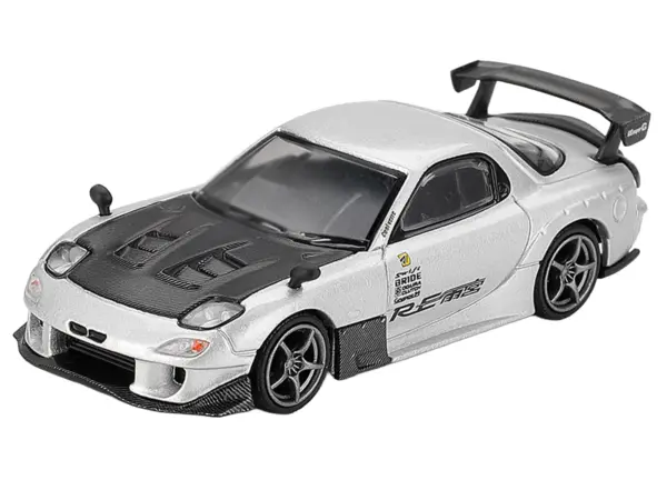 Mazda RX-7 RE-Amemiya Silver Metallic with Matt Black Hood Limited Edition 1/64 Diecast Model Car by Mini GT #2