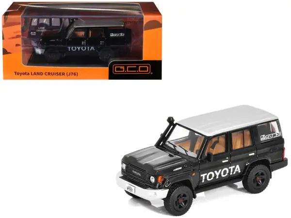 Toyota Land Cruiser (J76) Black with Silver Metallic Top 1/64 Diecast Model Car by GCD #1
