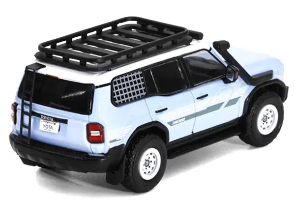 2024 Toyota Land Cruiser Prado Light Blue with White Top and Stripes with Roof Rack and Accessory 1/64 Diecast Model Car by GCD #3