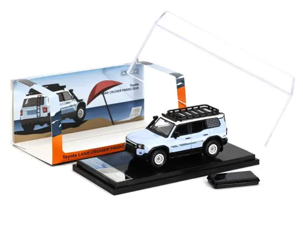 2024 Toyota Land Cruiser Prado Light Blue with White Top and Stripes with Roof Rack and Accessory 1/64 Diecast Model Car by GCD #4