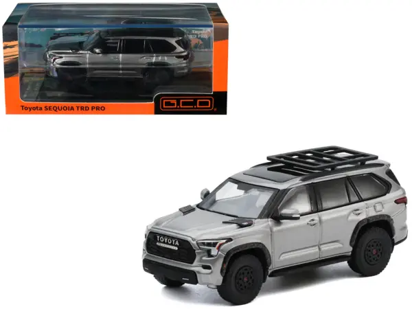 Toyota Sequoia TRD PRO Silver Metallic with Roof Rack 1/64 Diecast Model Car by GCD #1