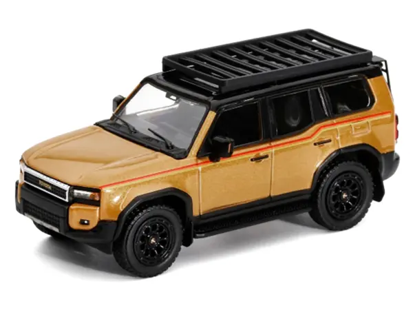 2024 Toyota Land Cruiser Prado Gold Metallic with Red Stripes and Roof Rack 1/64 Diecast Model Car by GCD #2