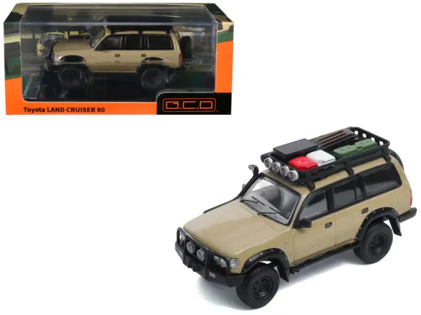 Toyota Land Cruiser 80 RHD (Right Hand Drive) Beige with Roof Rack and Accessories 1/64 Diecast Model Car by GCD #1