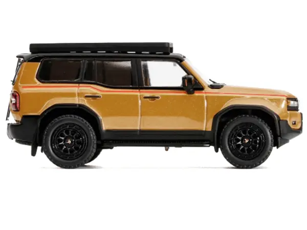 2024 Toyota Land Cruiser Prado Gold Metallic with Red Stripes and Roof Rack 1/64 Diecast Model Car by GCD #3