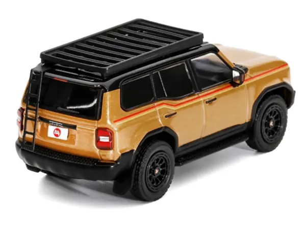 2024 Toyota Land Cruiser Prado Gold Metallic with Red Stripes and Roof Rack 1/64 Diecast Model Car by GCD #4