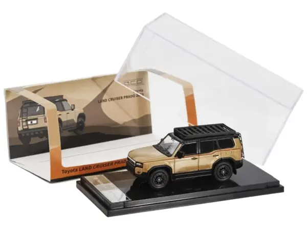 2024 Toyota Land Cruiser Prado Gold Metallic with Red Stripes and Roof Rack 1/64 Diecast Model Car by GCD #5