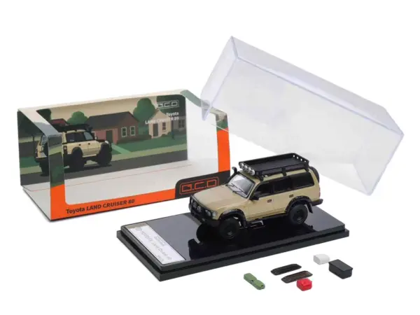 Toyota Land Cruiser 80 RHD (Right Hand Drive) Beige with Roof Rack and Accessories 1/64 Diecast Model Car by GCD #4