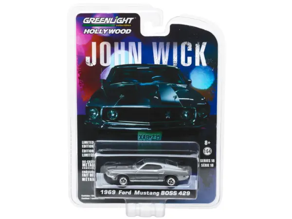1969 Ford Mustang Boss 429 Gray Metallic with Black Stripes "John Wick" (2014) Movie "Hollywood Series" Release 18 1/64 Diecast Model Car by Greenlight #3