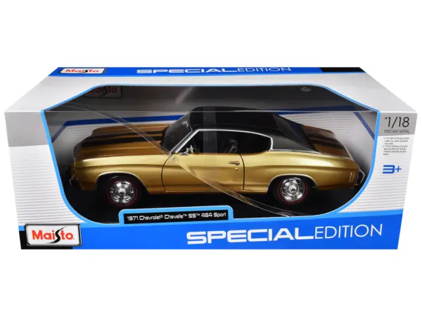 1971 Chevrolet Chevelle SS 454 Sport Gold Metallic with Black Top and Black Stripes "Special Edition" 1/18 Diecast Model Car by Maisto #1