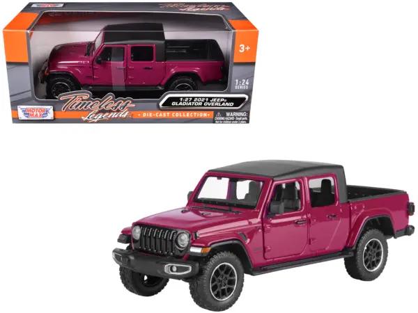 2021 Jeep Gladiator Overland Pickup Truck Purple with Matt Black Top 1/24 Diecast Model Car by Motormax #1