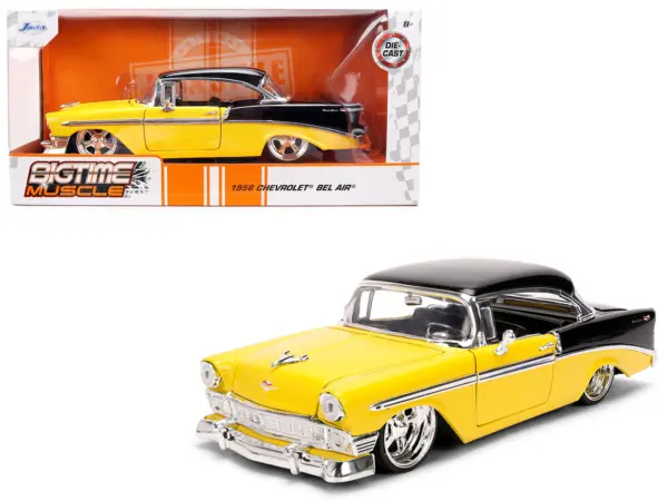 1956 Chevrolet Bel Air Yellow and Black "Bigtime Muscle" Series 1/24 Diecast Model Car by Jada #1