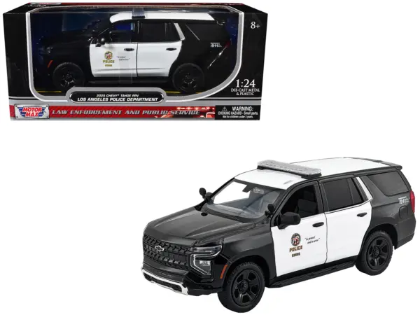 2025 Chevrolet Tahoe Police Pursuit Vehicle "Los Angeles Police Department (LAPD)" Black and White "Law Enforcement and Public Service" Series 1/24 Diecast Model Car by Motormax #1