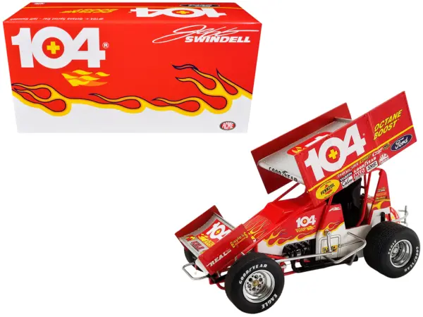 Winged Sprint Car #104+ Jeff Swindell "Octane Boost" Red with Graphics "National Sprint Car Hall of Fame" 1/18 Diecast Model Car by ACME #1