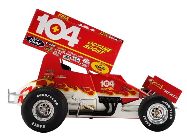 Winged Sprint Car #104+ Jeff Swindell "Octane Boost" Red with Graphics "National Sprint Car Hall of Fame" 1/18 Diecast Model Car by ACME #4
