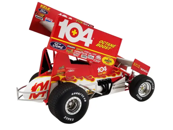 Winged Sprint Car #104+ Jeff Swindell "Octane Boost" Red with Graphics "National Sprint Car Hall of Fame" 1/18 Diecast Model Car by ACME #5