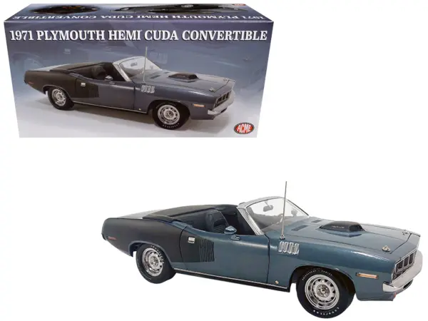 1971 Plymouth HEMI Cuda Convertible Winchester Gray with Black Soft Top Limited Edition to 354 pieces Worldwide 1/18 Diecast Model Car by ACME #1