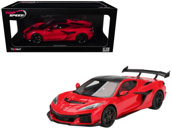 Chevrolet Corvette ZR1 Torch Red with Carbon Top 1/18 Model Car by Top Speed #1