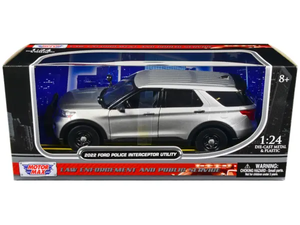 2022 Ford Police Interceptor Utility Unmarked Slick-Top Silver 1/24 Diecast Model Car by Motormax #3