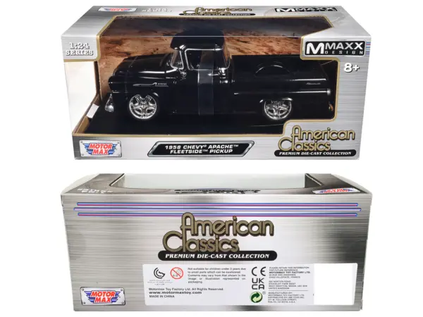 1958 Chevrolet Apache Fleetside Pickup Black "Maxx Design" "American Classics" Series 1/24 Diecast Model Car by Motormax #3