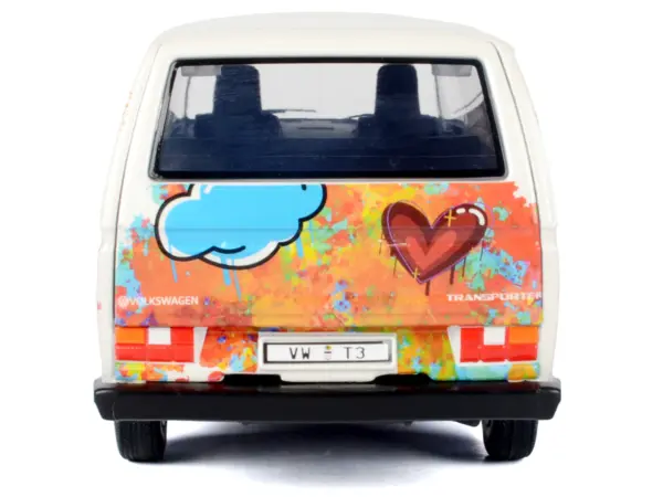 Volkswagen Type 2 (T3) Van White Metallic with Graffiti Graphics 1/24 Diecast Model Car by Motormax #5