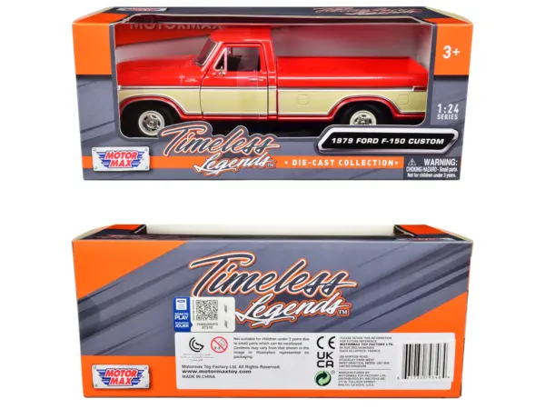 1979 Ford F-150 Pickup Truck Red and Cream 1/24 Diecast Model Car by Motormax #3