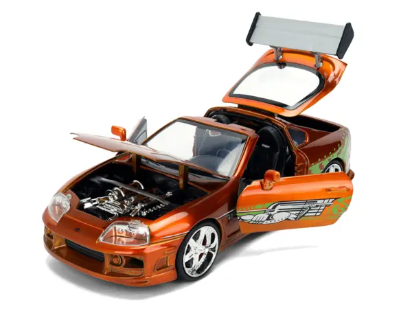 Brian's Toyota Supra Orange Color Brush Finish 25 Years of Fast & Furious Anniversary "The Fast and the Furious" (2001) Movie "Fast & Furious" Series 1/24 Diecast Model Car by Jada #2