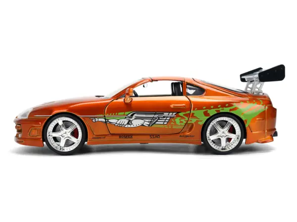 Brian's Toyota Supra Orange Color Brush Finish 25 Years of Fast & Furious Anniversary "The Fast and the Furious" (2001) Movie "Fast & Furious" Series 1/24 Diecast Model Car by Jada #3