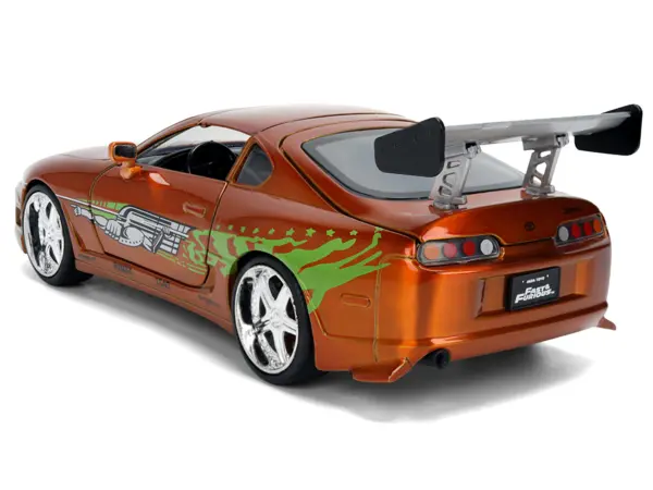 Brian's Toyota Supra Orange Color Brush Finish 25 Years of Fast & Furious Anniversary "The Fast and the Furious" (2001) Movie "Fast & Furious" Series 1/24 Diecast Model Car by Jada #4