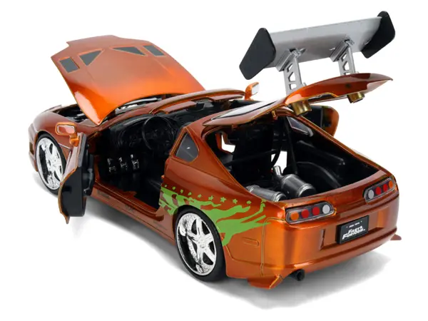 Brian's Toyota Supra Orange Color Brush Finish 25 Years of Fast & Furious Anniversary "The Fast and the Furious" (2001) Movie "Fast & Furious" Series 1/24 Diecast Model Car by Jada #5