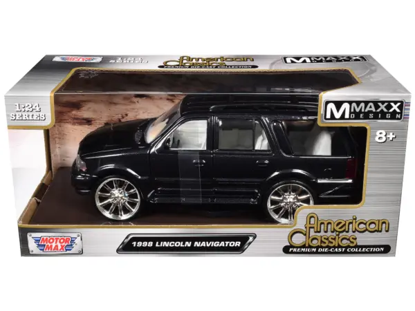 1998 Lincoln Navigator Black Metallic with White Interior "Maxx Design" "American Classics" Series 1/24 Diecast Model Car by Motormax #1