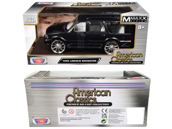1998 Lincoln Navigator Black Metallic with White Interior "Maxx Design" "American Classics" Series 1/24 Diecast Model Car by Motormax #3
