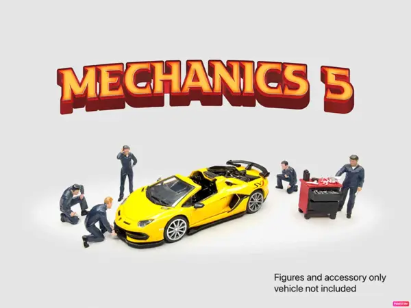 "Mechanics #5" 6 piece Diecast Figure Set (5 Figures 1 Tool Cabinet) Limited Edition for 1/64 Scale Models by American Diorama #2
