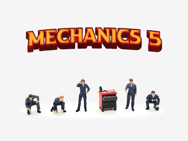 "Mechanics #5" 6 piece Diecast Figure Set (5 Figures 1 Tool Cabinet) Limited Edition for 1/64 Scale Models by American Diorama #3